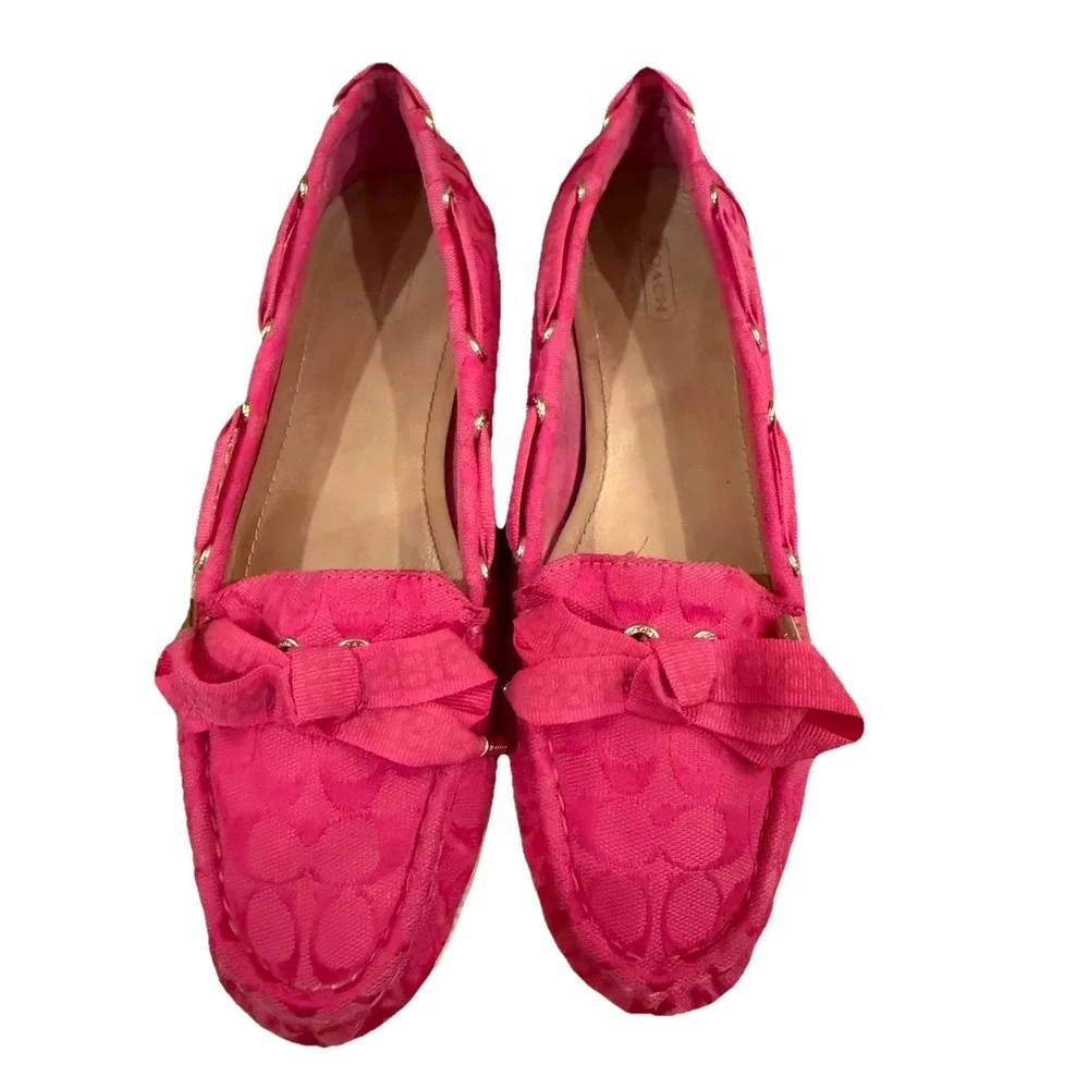 Coach Carisa Q1741 Women's Hot Pink Boat Shoe Slip On Bow Loafers 9B - Picture 3 of 12